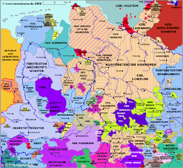 Historische Karte von Niedersachsen 1789